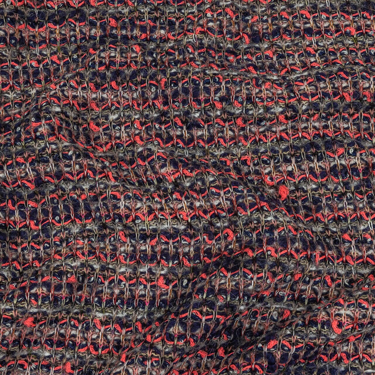 1 Yard Italian Navy Beige and Neon Pink Striped Boucle Blended Wool Sweater Knit Fabric